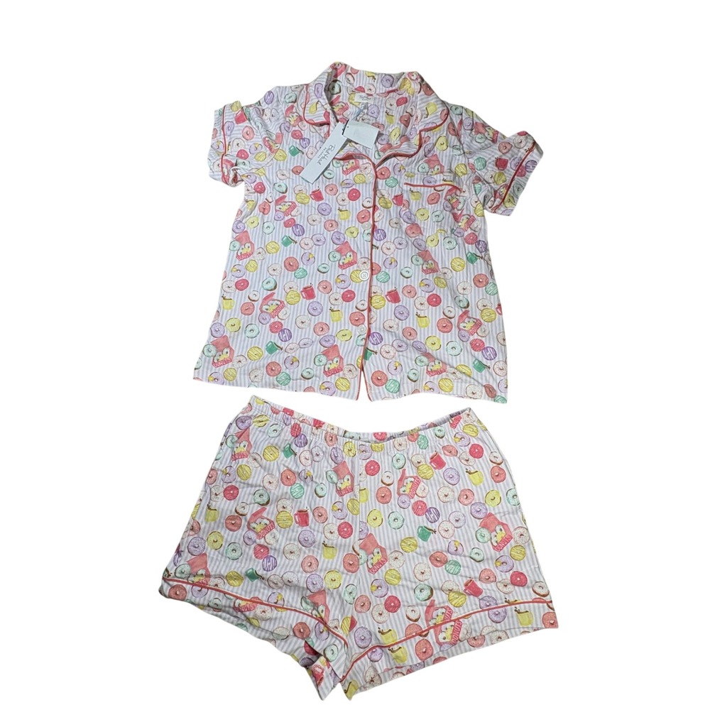 NWT BedHead Pajamas Womens Medium Donut Stripe Organic Cotton Short Set Kawaii